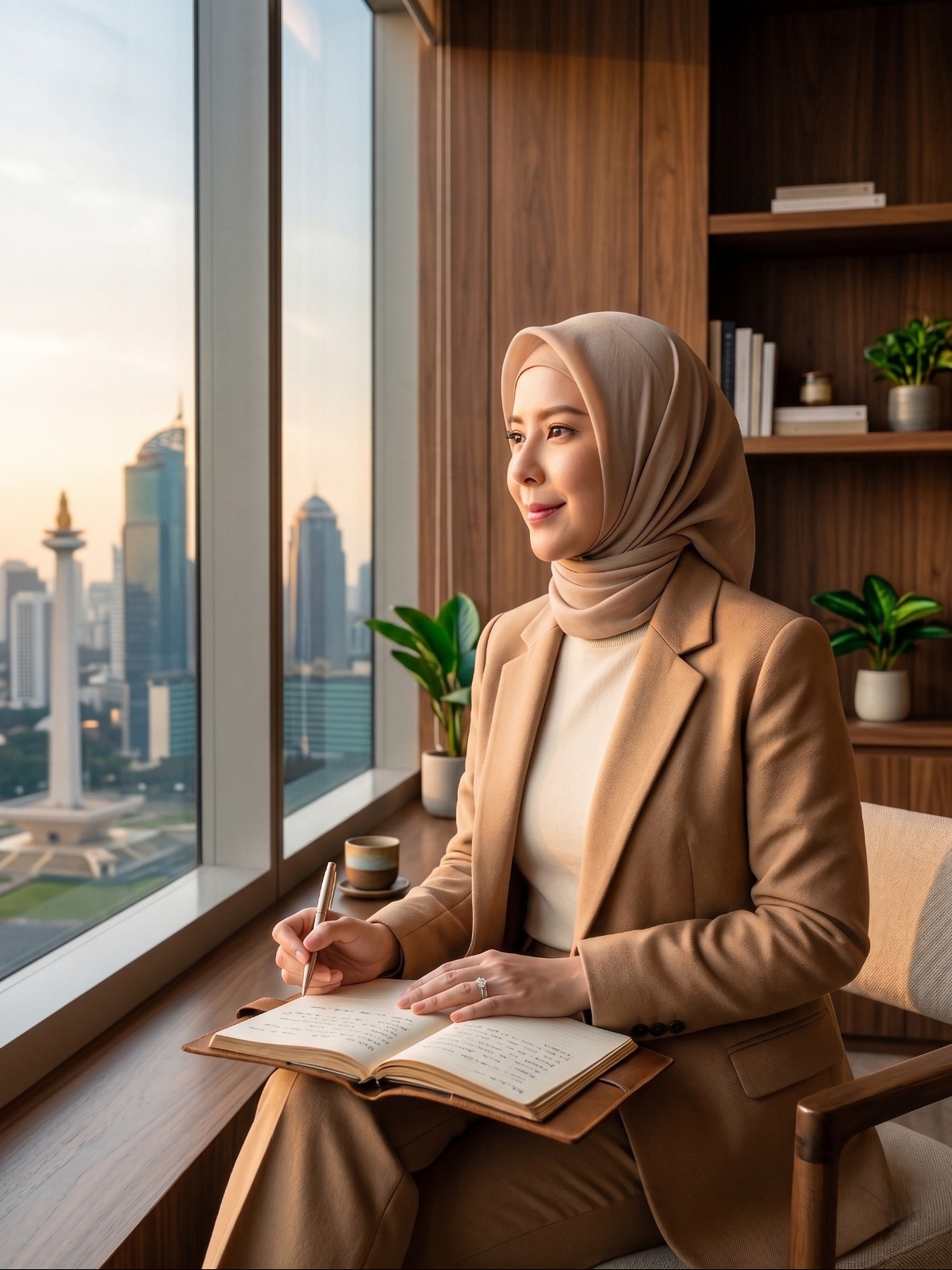 Putri Elita Wynne, Founder of Eksplorasio, writing a letter by the window